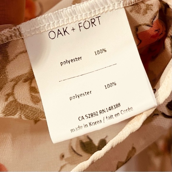 OAK + FORT Floral Sheer Ruffle Balloon Long Sleeve Pink Cream Blouse Bow Tie SM - Picture 8 of 8